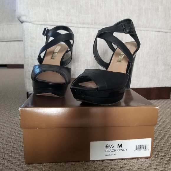 Audrey Brooke Black Leather Sandals Heels Size 6.5M - Picture 2 of 11